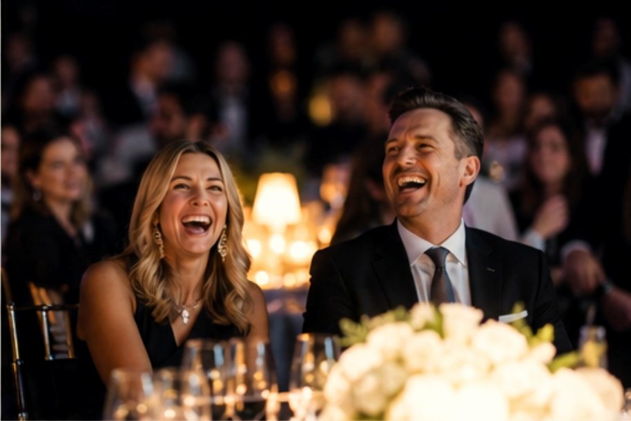 Delighted guests at a gala dinner show